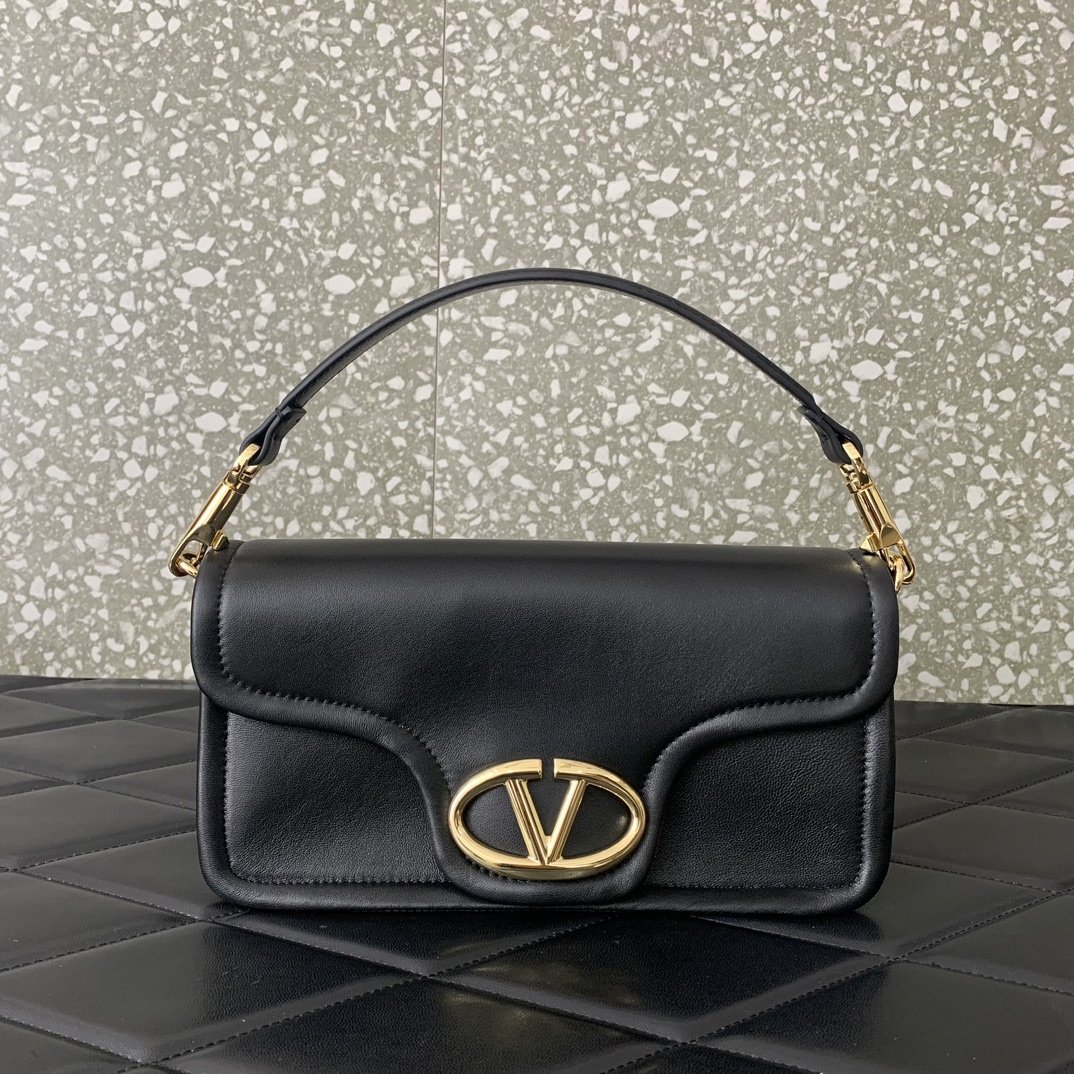 Valentino Garavani VLogo 1960 Medium Shoulder Bag in Black Nappa Leather